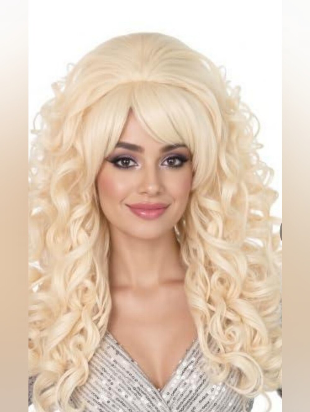Dolly Parton Blonde Curly Synthetic Wig with Bangs - Elegant Women’s Hairstyle
